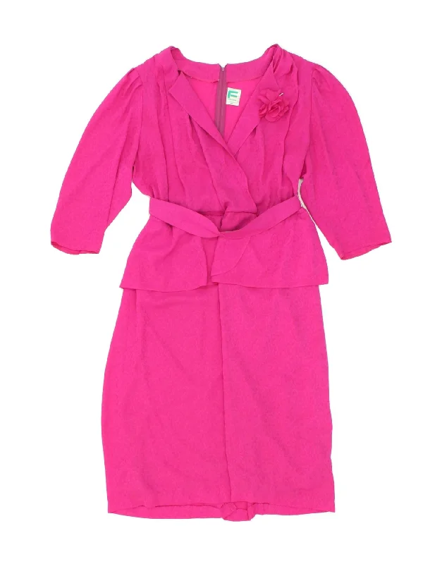 VINTAGE Womens 3/4 Sleeve Peplum Dress IT 46 Large Pink Polyester