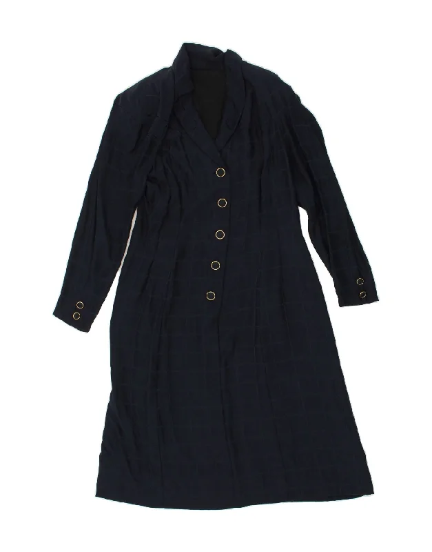 VINTAGE Womens A-Line Dress UK 14 Medium Navy Blue Check