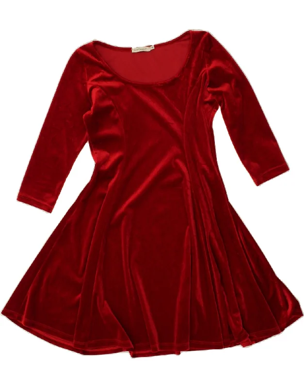 VINTAGE Womens Velvet A-Line Dress UK 12 Medium Red Polyester