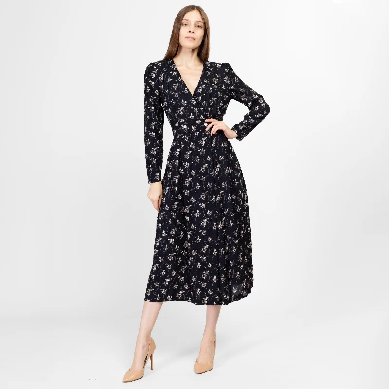 XS-Sm 90s Laura Ashley Black & White Floral Midi Dress Trendy Ruffled Sleeve Midi Dress