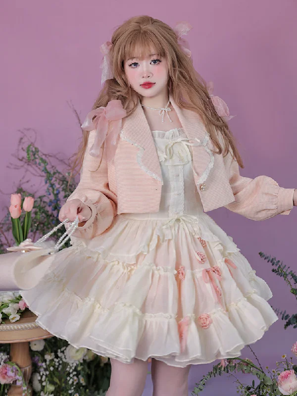 Yingtang~Plus Size Lolita Dress Off White Ballet Summer Suit
