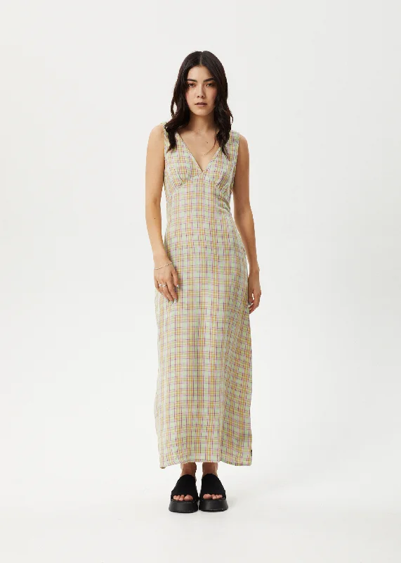 AFENDS Womens Kali - Hemp Maxi Dress - Pistachio Check Casual Maxi Dress with Pockets