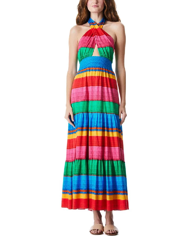 alice + olivia Lyndon Cross Front Halter Maxi Dress Fashionable High-Waist Maxi Dress