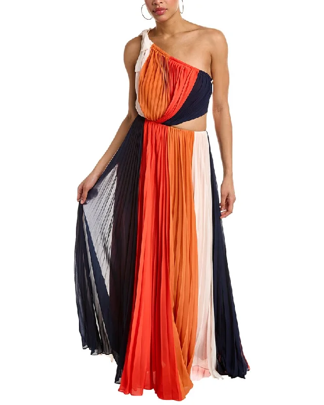 AMUR Kade Pleated Maxi Dress Comfortable Fit-and-Flare Maxi Dress