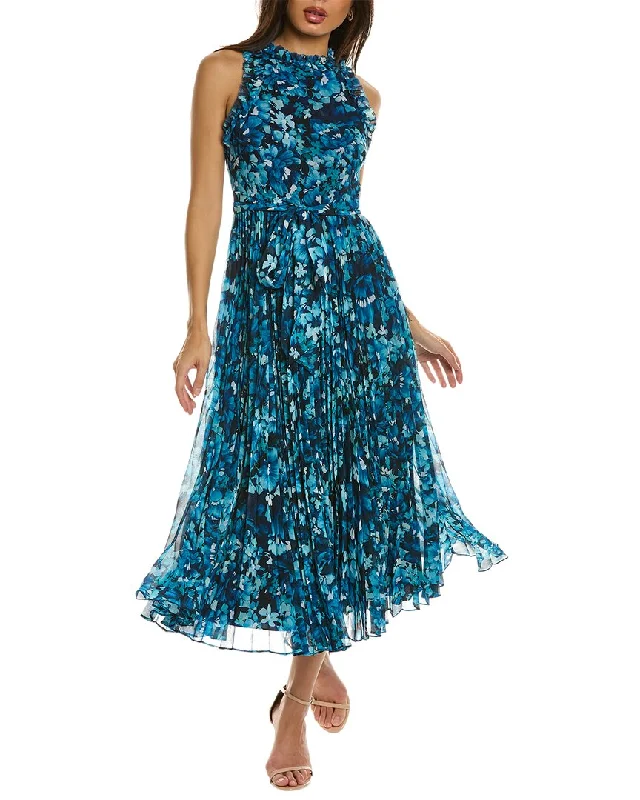 Badgley Mischka Ruffle Pleated Maxi Dress Elegant Silk Maxi Dress