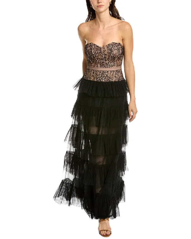 BCBGMAXAZRIA Lace Evening Maxi Dress Fashionable Chiffon Tiered Maxi Dress