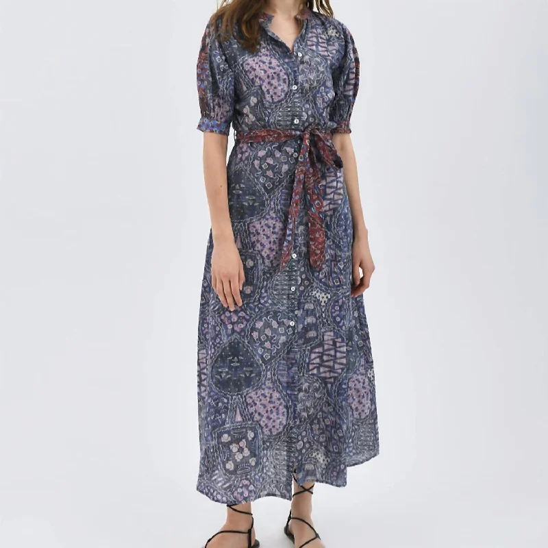 Bes Organic Maxi Dress in Cario Sapphire Chic Summer Floral Maxi Dress