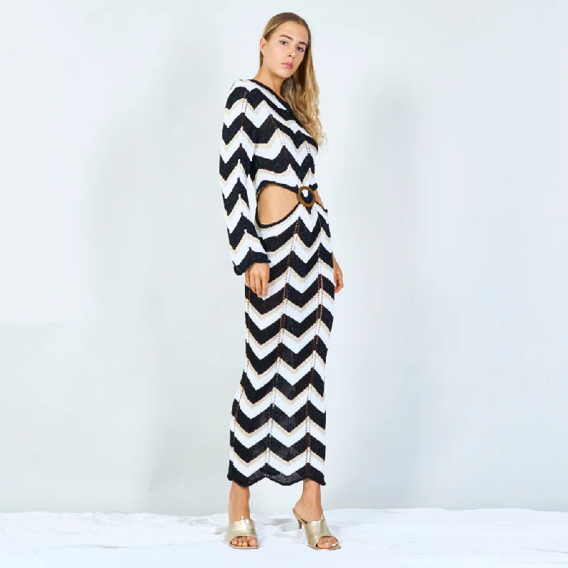 Bold chevron one-shoulder maxi dress wholesale Fashionable Printed Maxi Dress