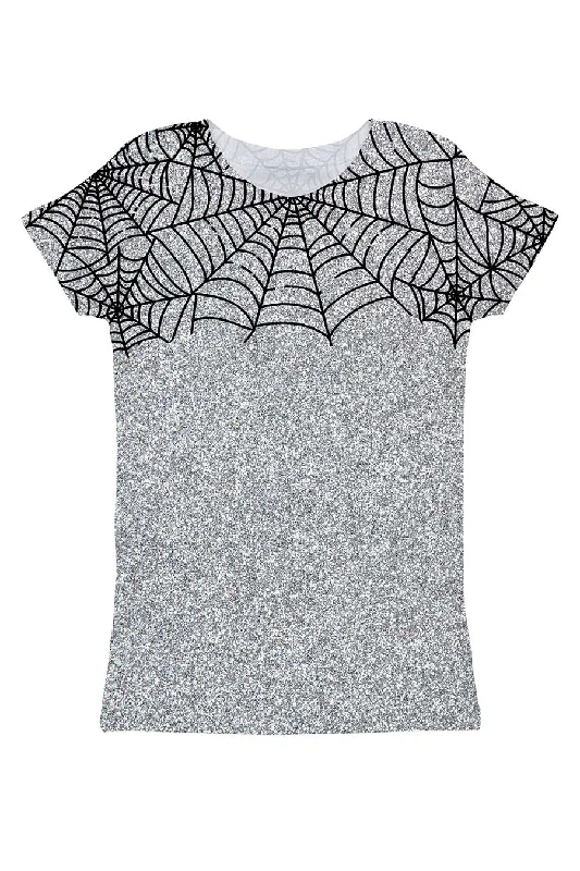 Bugs & Kisses Zoe Silver Grey Spider Web Glitter Print T-Shirt - Women Collared Crew Neck Turtle Neck Bugs & Kisses Zoe Silver Grey Spider Web Glitter Print T-Shirt - Women Collared Crew Neck Turtle Neck