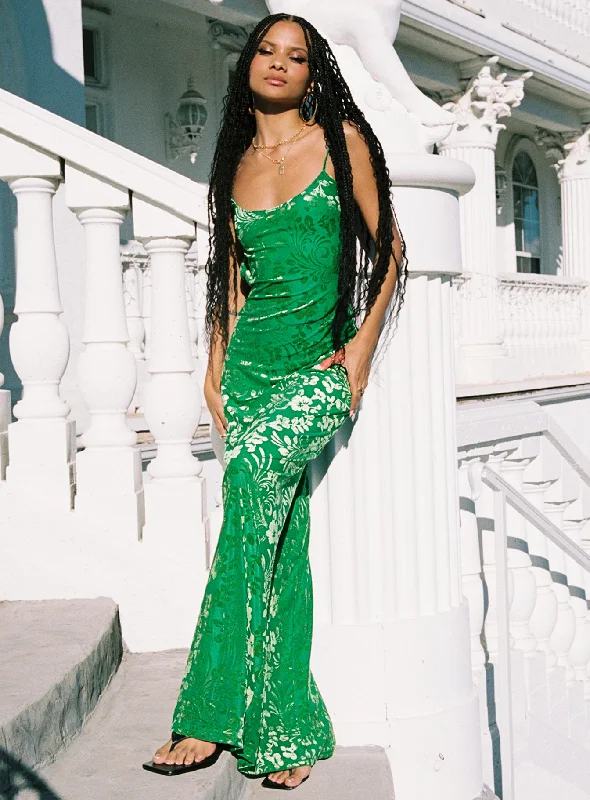 Burn Out Velvet Maxi Dress Green Comfortable Flowy Maxi Dress