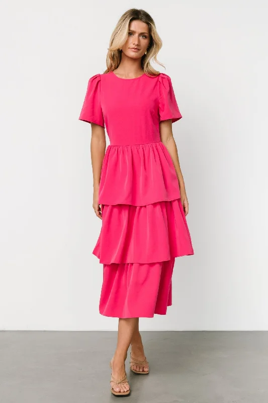 Cadenza Tiered Maxi Dress | Deep Pink Fashionable Layered Maxi Dress