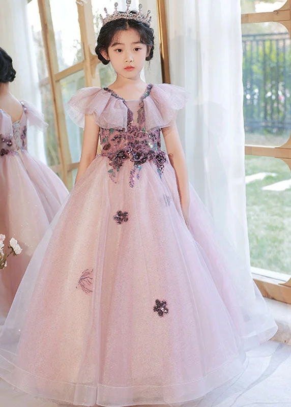 Casual Light Purple V Neck Sequins Tulle Girls Maxi Dress Summer QV017 Cozy Open-Back Maxi Dress