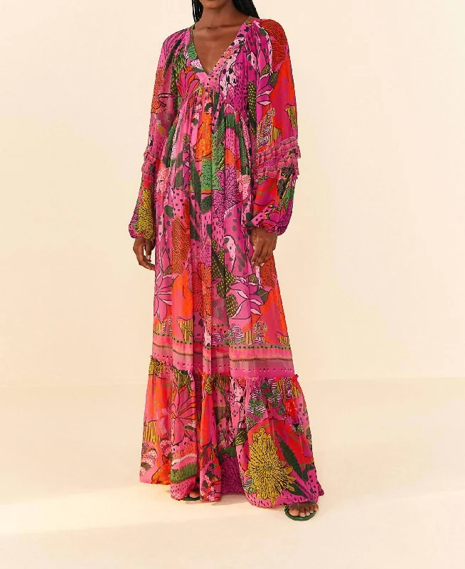 Cool Leopards Pink Maxi Dress in Pink Multi Comfortable T-Shirt Maxi Dress