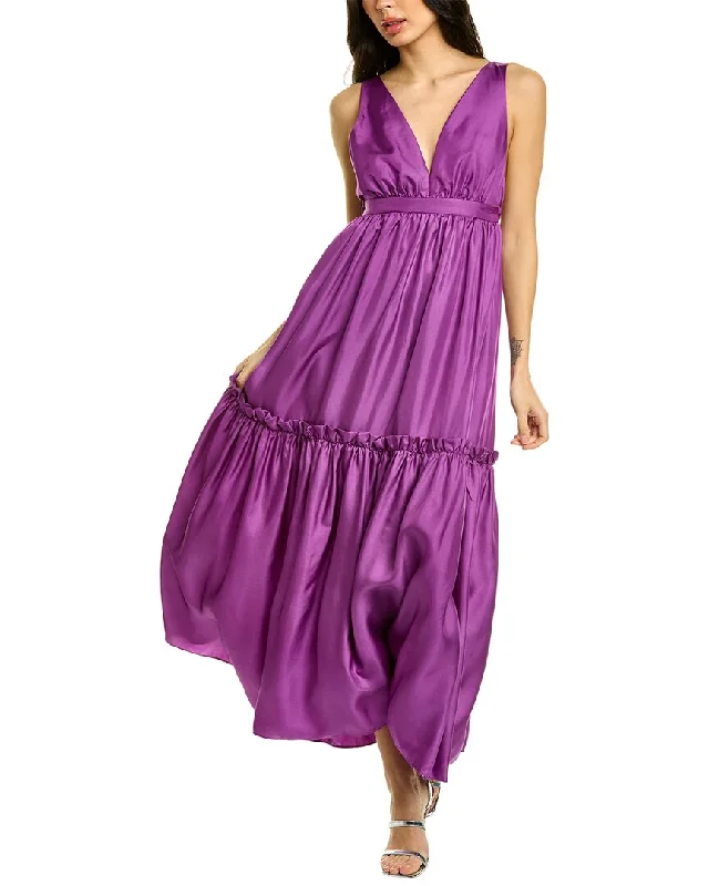 Cynthia Rowley Ruffle Silk Maxi Dress Chic Sleeveless Maxi Dress