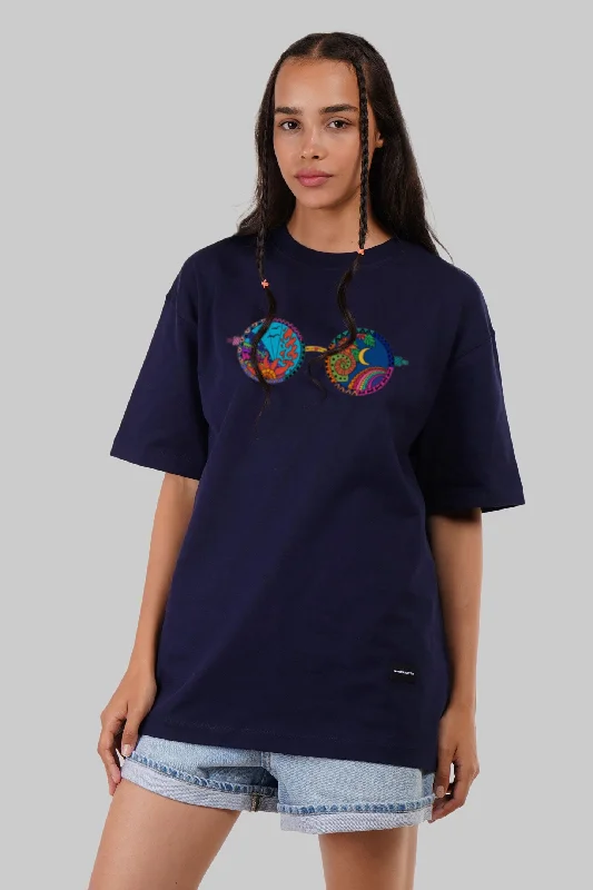 Day Night Shade Navy Blue Oversized Fit T-Shirt Women Handmade Hand-knitted Hand-woven Day Night Shade Navy Blue Oversized Fit T-Shirt Women Handmade Hand-knitted Hand-woven