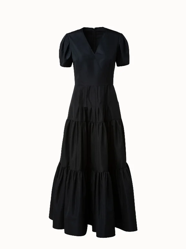 Elegant Taffeta Maxi Dress With Puff Sleeve Chic Sleeveless Maxi Dress