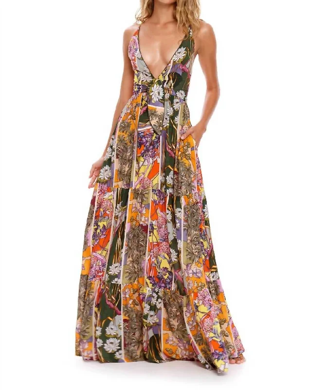 Fairy Suki Maxi Dress in Multi Trendy Off-Shoulder Ruffle Maxi Dress