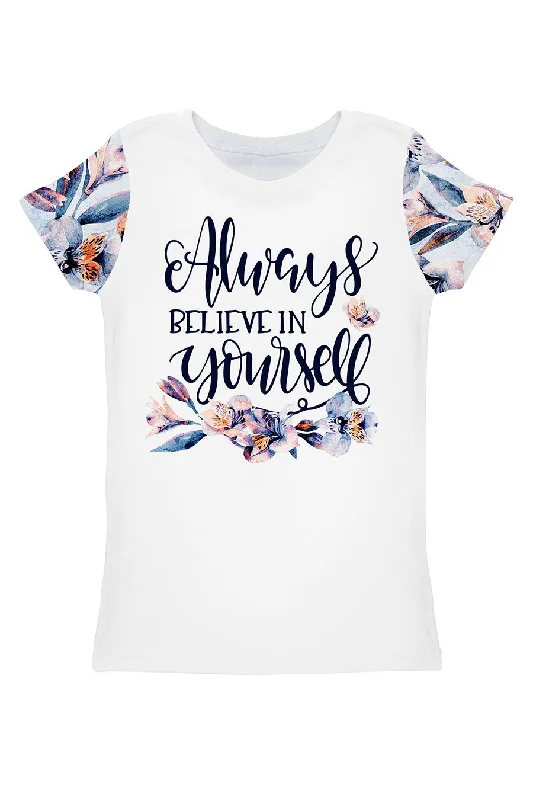 Florescence Zoe White Cute Floral Print Designer T-Shirt - Women Satin Fabric Silk Fabric Chiffon Fabric Florescence Zoe White Cute Floral Print Designer T-Shirt - Women Satin Fabric Silk Fabric Chiffon Fabric