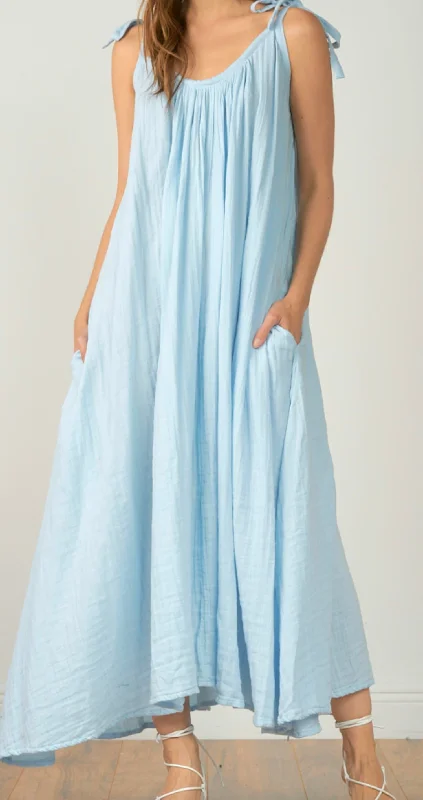 Gauze Maxi Dress In Sky Blue Stylish Boho Chic Maxi Dress