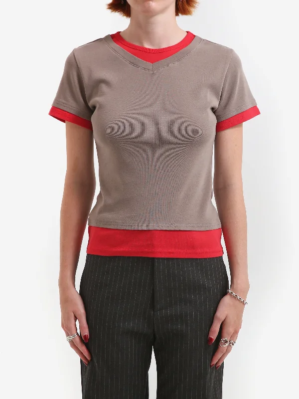 Gimaguas Rio T-Shirt - Grey/Red Faux Fur Fabric Real Fur Fabric Shearling Fabric