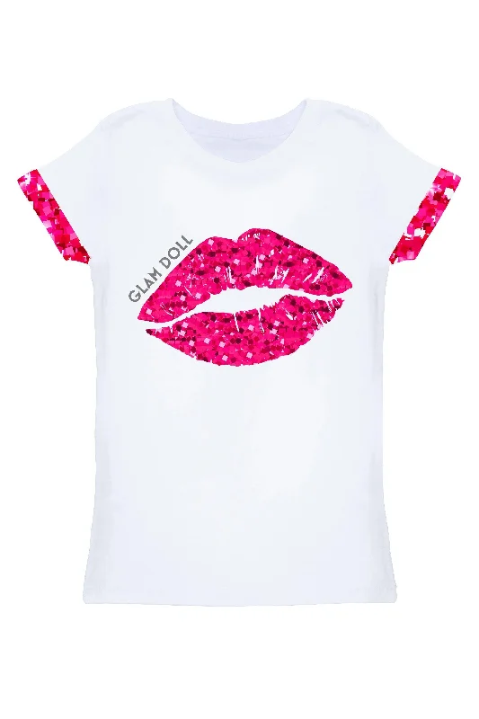 Glam Doll Zoe Pink Glittering Lips Print T-Shirt - Women Zippered Front Buttoned Front Snap Front Glam Doll Zoe Pink Glittering Lips Print T-Shirt - Women Zippered Front Buttoned Front Snap Front