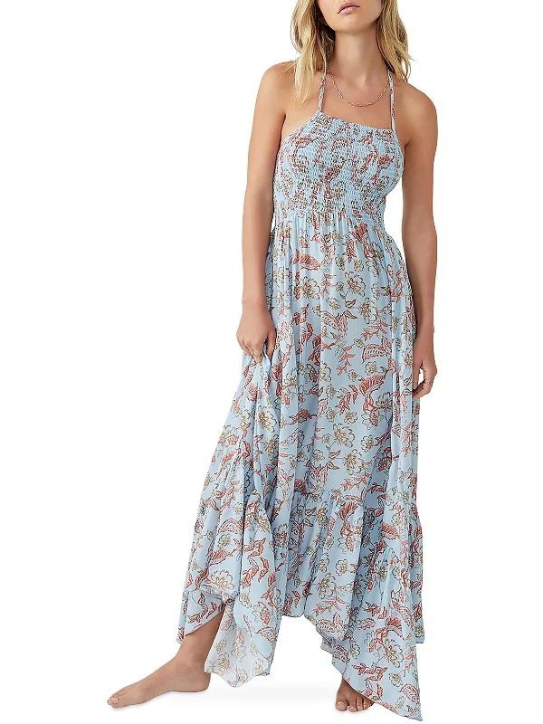 Heat Wave Womens Printed Smocked Maxi Dress Cozy Maxi Dress with Slit