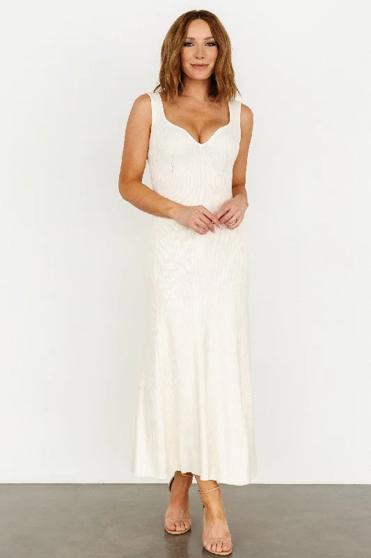 Justine Ribbed Tank Maxi Dress | Cream Stylish One-Shoulder Maxi Dress