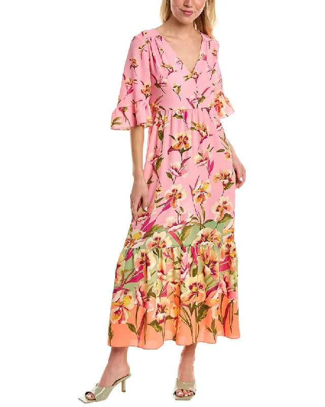 London Times Flounce Maxi Dress Stylish V-Neck Maxi Dress