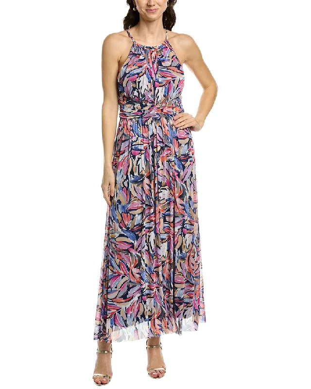 London Times Mesh Maxi Dress Trendy A-Line Maxi Dress