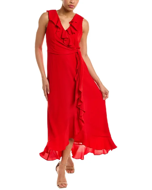 London Times Ruffle Maxi Dress Fashionable High-Low Maxi Dress