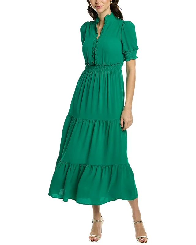 London Times Smocked Maxi Dress Comfortable Fit-and-Flare Maxi Dress