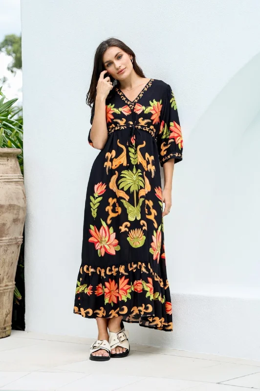 Macarena Spritz Maxi Dress - Black Comfortable Cotton Maxi Dress