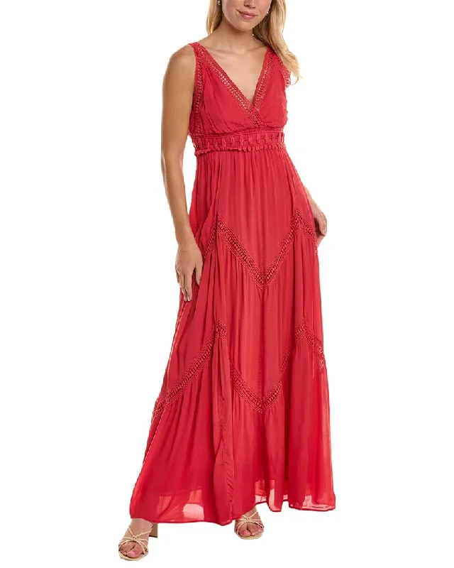 Max Studio Gauze Maxi Dress Comfortable Plunging Neckline Maxi Dress