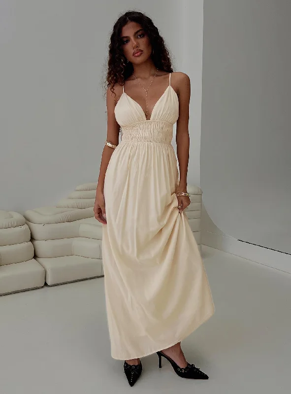 Maysen Maxi Dress Cream Stylish Maxi Dress with Frills