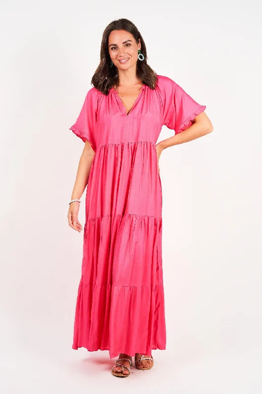 Naudic - LV7047 Amisha Short Sleeve Maxi Dress Fashionable Layered Maxi Dress