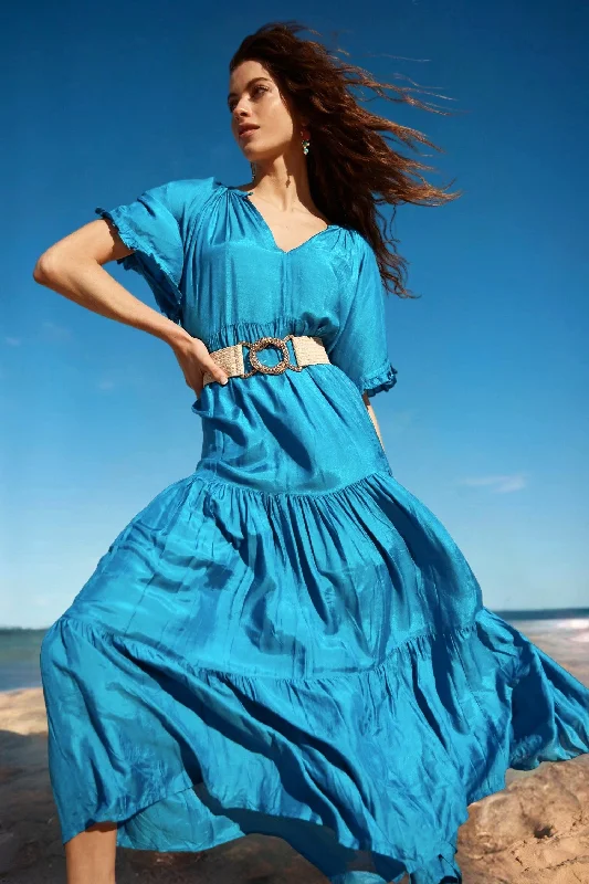 Naudic - LV7056 Amisha Short Sleeve Maxi Dress Stylish Boho Chic Maxi Dress