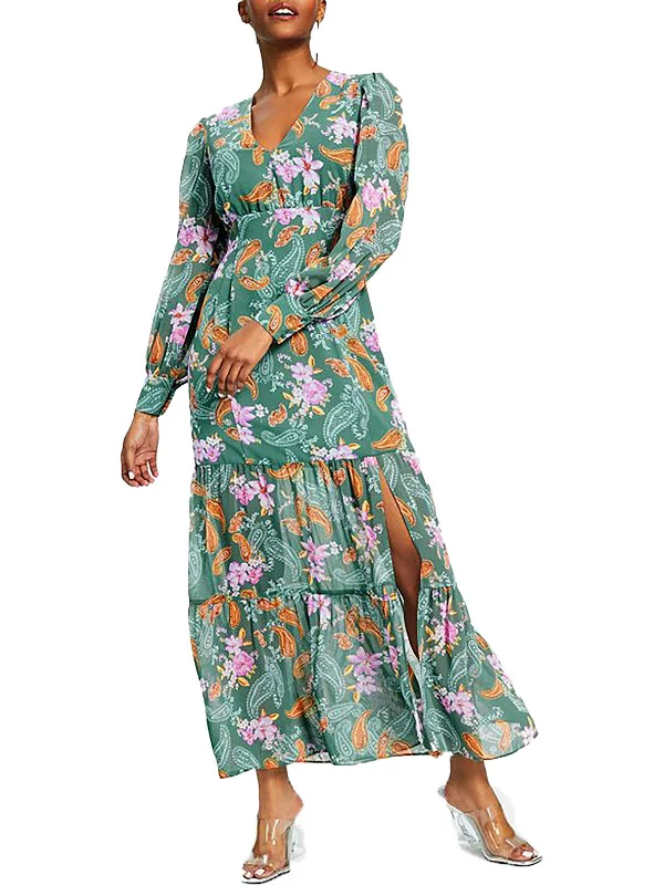 Petites Womens Chiffon Floral Maxi Dress Fashionable Halter Neck Maxi Dress