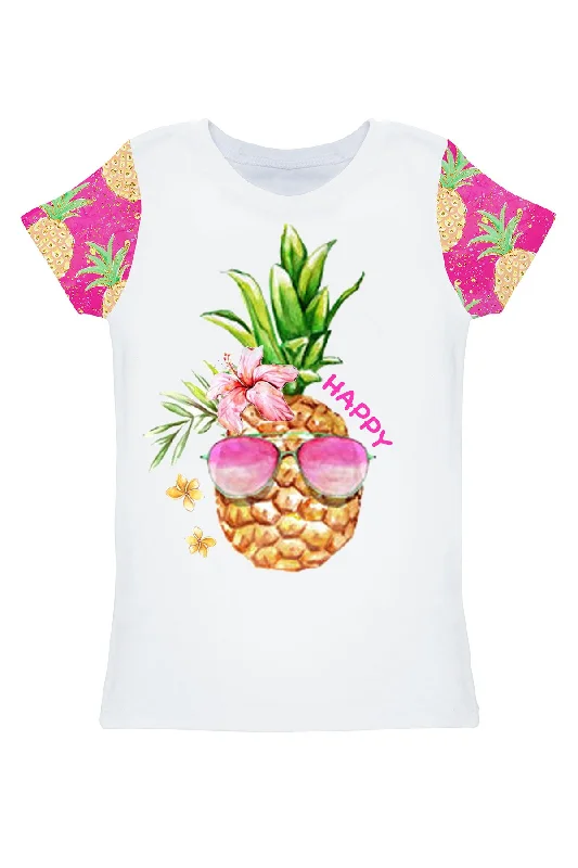 Piña Colada Zoe White Tropical Print Summer T-Shirt - Women Ribbed T-Shirt High Neck Heavyweight Piña Colada Zoe White Tropical Print Summer T-Shirt - Women Ribbed T-Shirt High Neck Heavyweight
