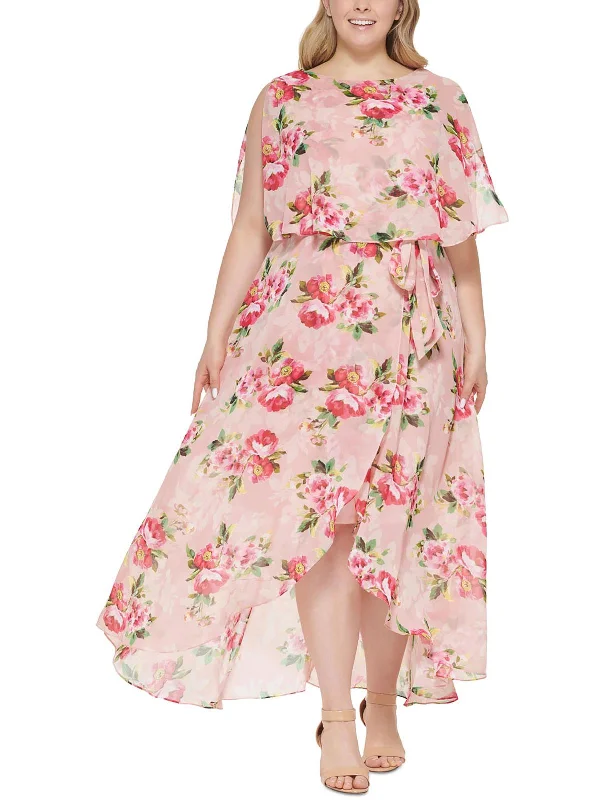 Plus Womens Floral Print Hi-Low Maxi Dress Cozy Knitted Maxi Dress