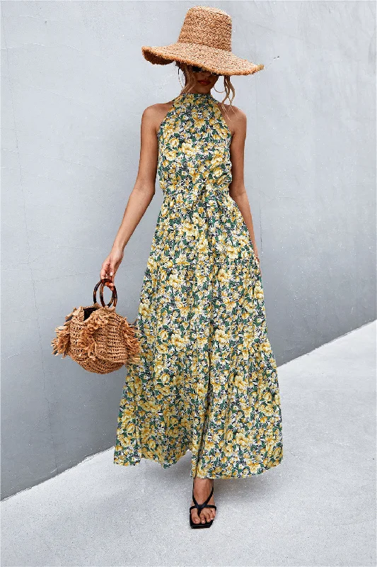 Printed Sleeveless Tie Waist Maxi Dress Classic Tulle Maxi Dress