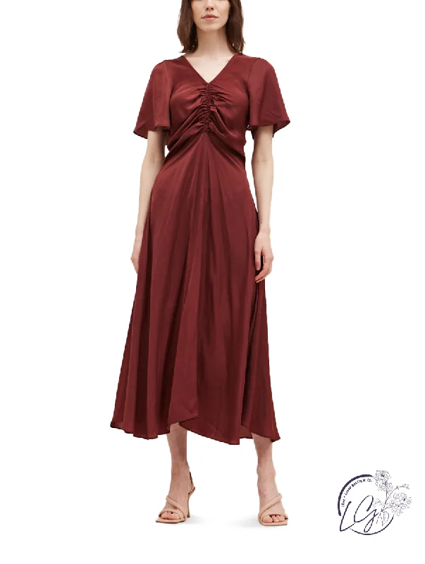 Shirred Elegance Maxi Dress Trendy Satin Maxi Dress