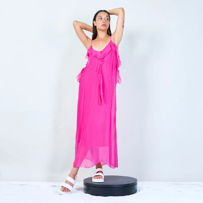 Silk chiffon spaghetti strap ruffle top maxi dress wholesale Comfortable Cotton Maxi Dress