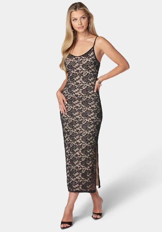 Sophia Illusion Lace Maxi Dress Elegant Silk Maxi Dress