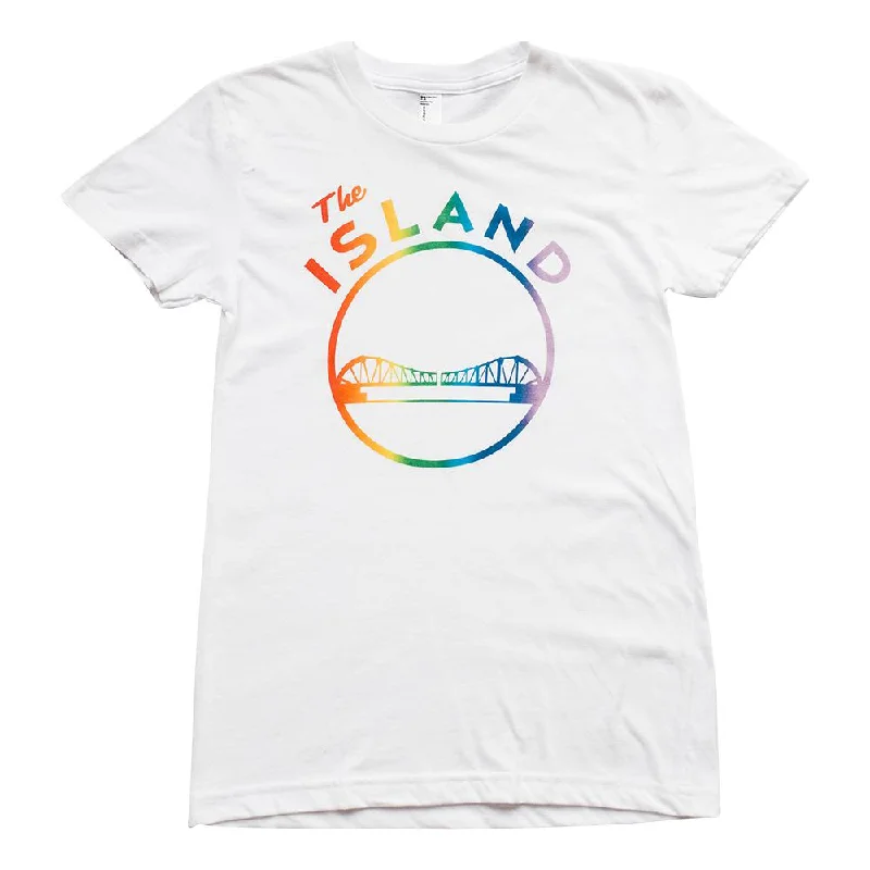 THE ISLAND RAINBOW WOMENS SHORT SLEEVE CREW NECK TEE Notch Collar Peter Pan Collar Cowl Neck THE ISLAND RAINBOW WOMENS SHORT SLEEVE CREW NECK TEE Notch Collar Peter Pan Collar Cowl Neck