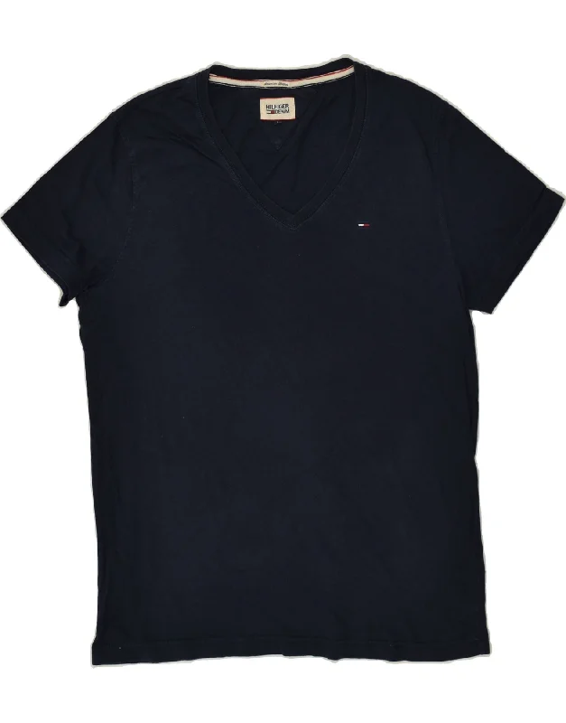 TOMMY HILFIGER Womens T-Shirt Top UK 16 Large Navy Blue Cotton Houndstooth Herringbone Solid TOMMY HILFIGER Womens T-Shirt Top UK 16 Large Navy Blue Cotton Houndstooth Herringbone Solid