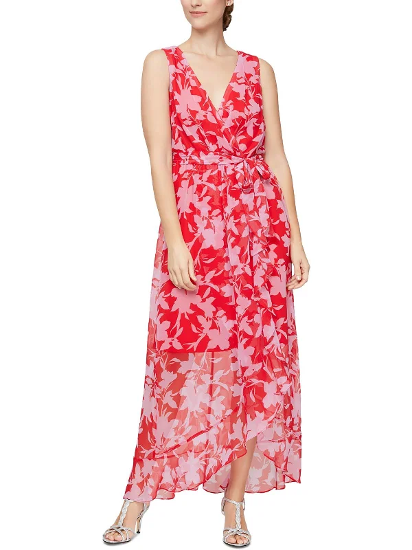 Womens Floral Faux Wrap Maxi Dress Trendy Fit-and-Flare Maxi Dress