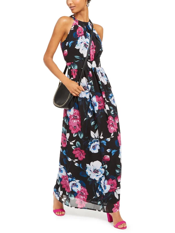 Womens Floral Halter Maxi Dress Comfortable Fitted Maxi Dress