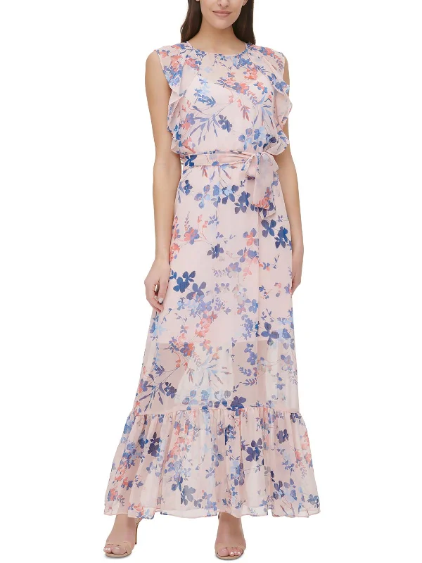 Womens Floral Long Maxi Dress Trendy Short Sleeve Maxi Dress