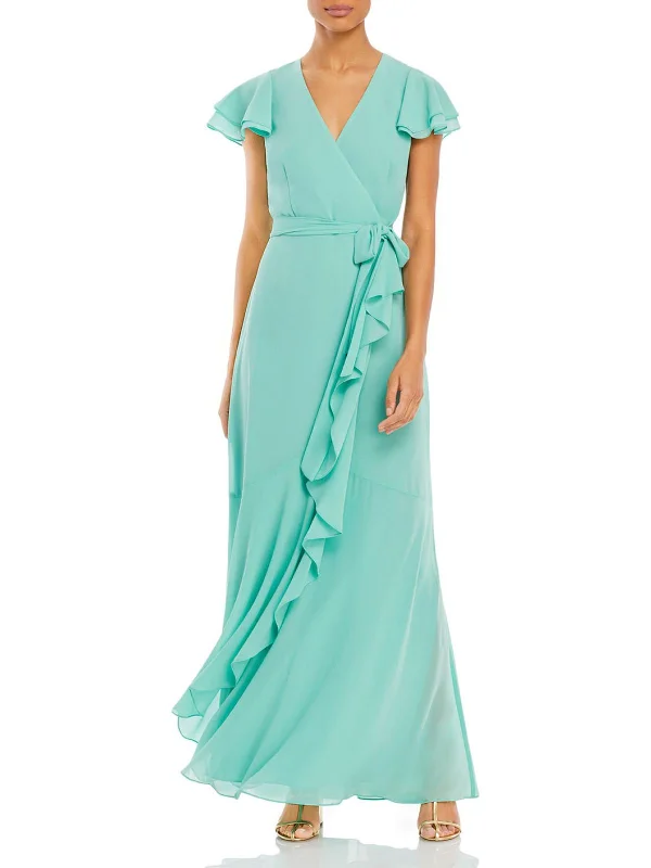 Womens Flutter Sleeve Long Maxi Dress Elegant Tiered Maxi Dress