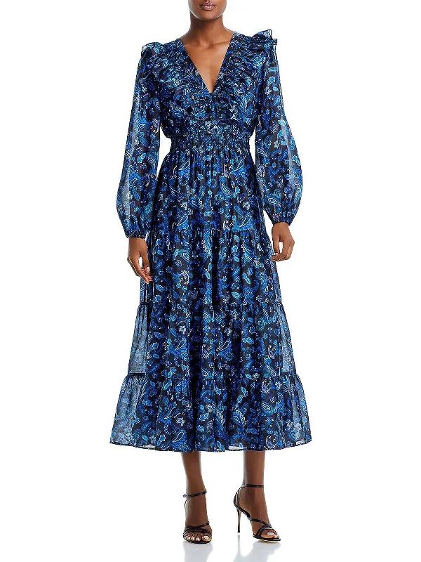 Womens Paisley Mid Calf Maxi Dress Fashionable Button-Down Maxi Dress